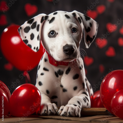 Cute Dalmatian puppy, Valentine's day puppy, Valentine's day card © Jovana