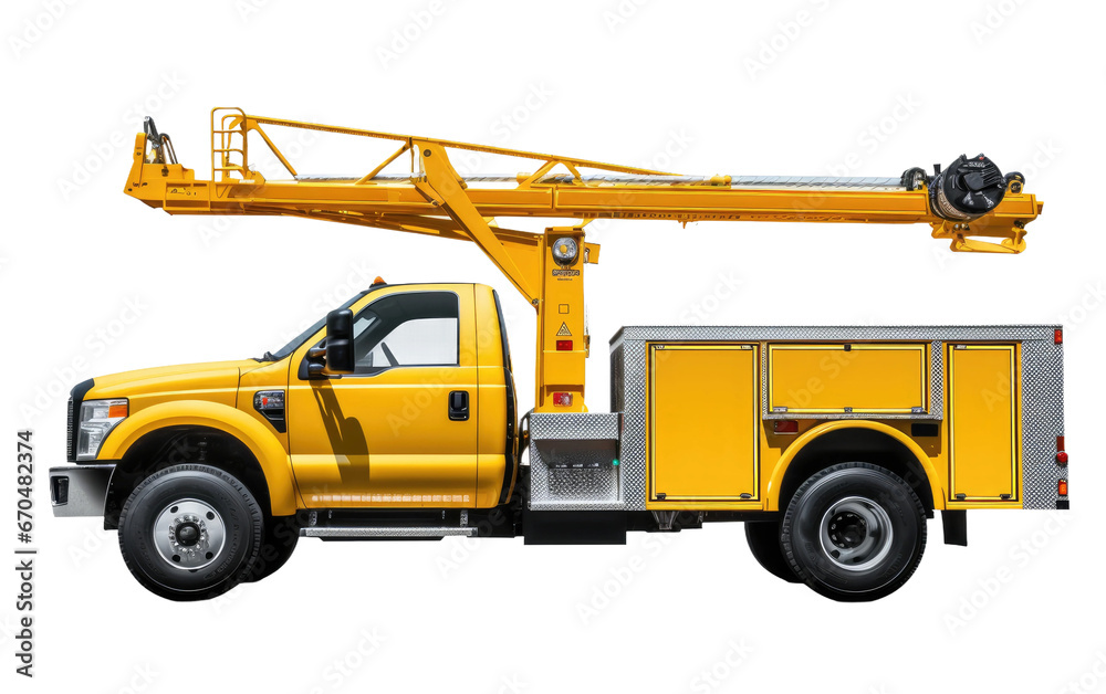 Extended Boom Utility Truck on Transparent Background