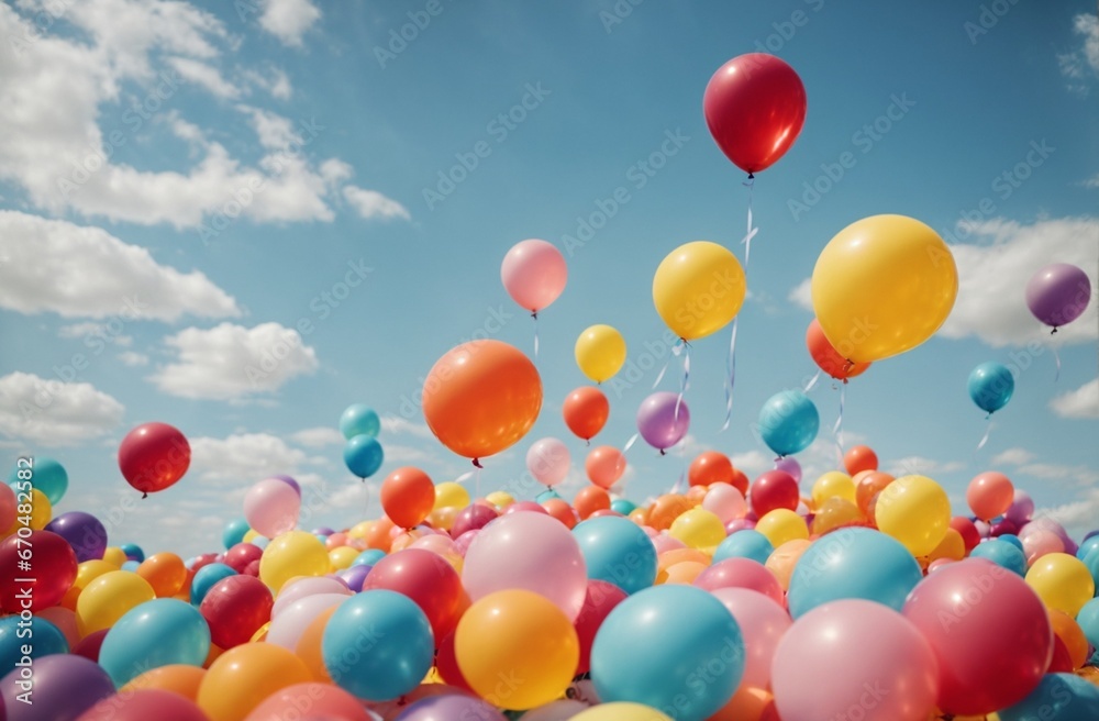 Colorful balloons flying in the blue sky - vintage effect style pictures