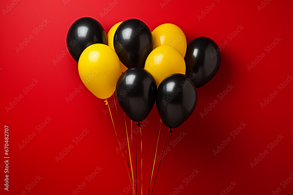 Bunch of black red balloons on red wall with space text Black friday theme Bunch of black red balloons on red wall with space text Black friday theme