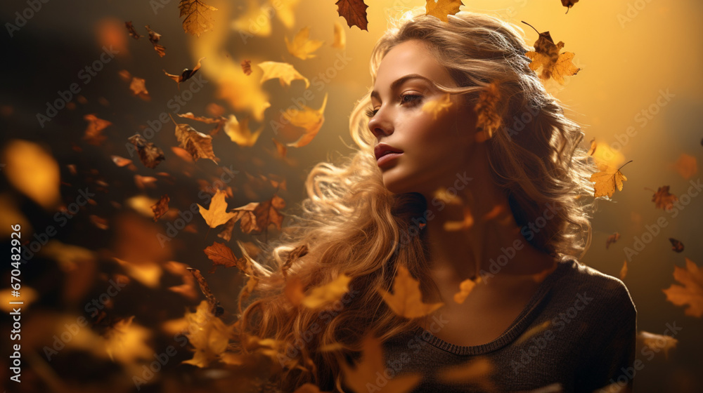 Portrait of a girl in autumn leaves Portrait of a girl in autumn leaves