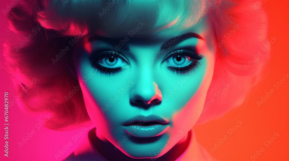 The portret of a women in retro pop art style