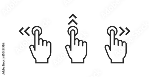Swipe to left right up icon set. Finger touch screen gestures vector. Hand finger left, right, up icon.