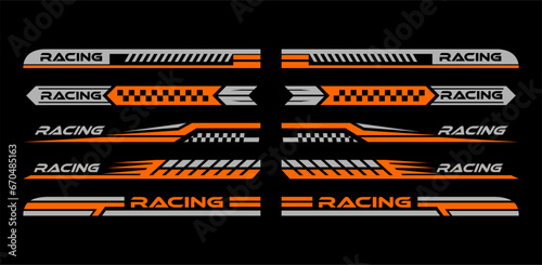 Sport car decal stripes, Car stickers Orange striping. Isolated on black background