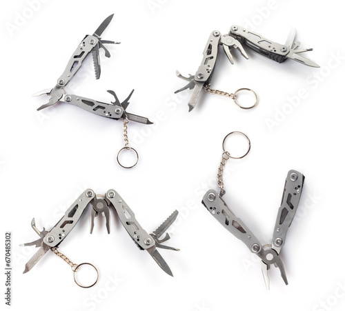 multitool pliers isolated on white background. pocket knife multi-tool cut out. photo