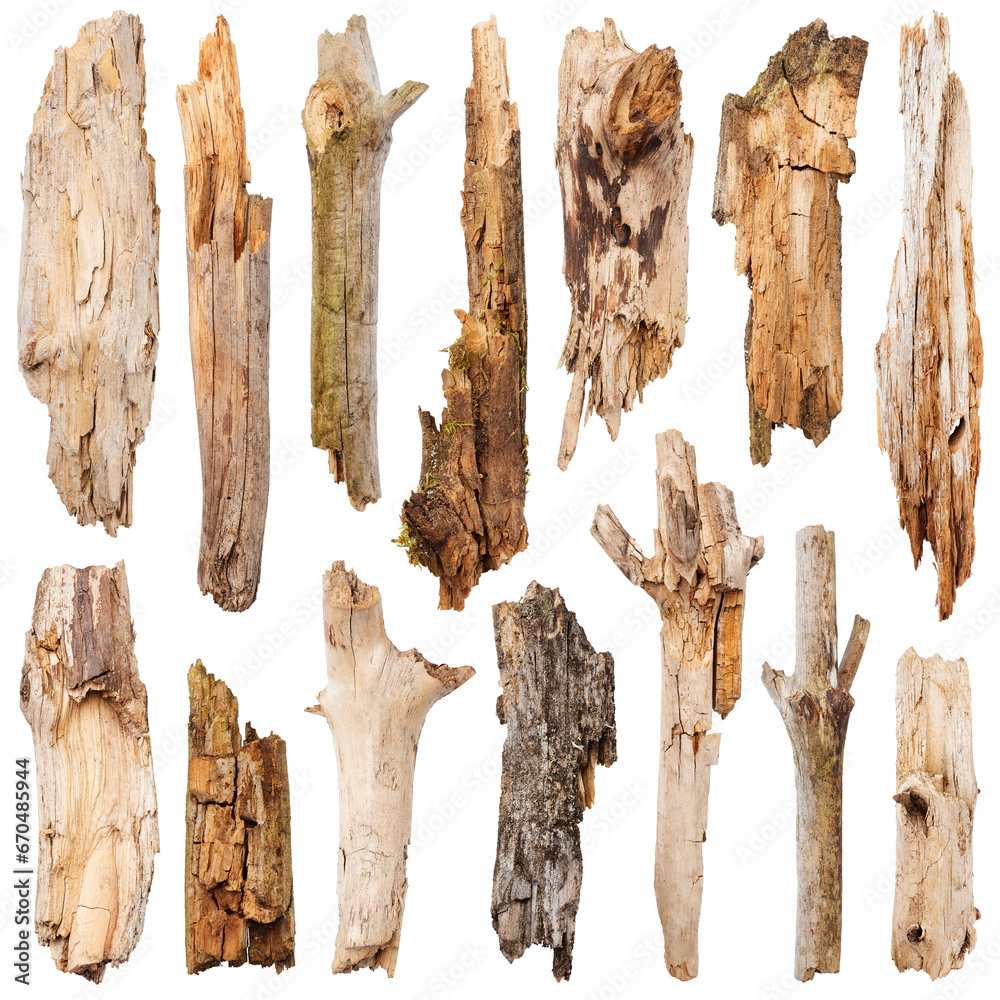 Naklejka premium Broken wooden sticks isolated on white background