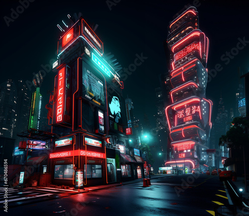 Futuristic cyberpunk urban cityscape, Neon Lights, 
city traffic at night