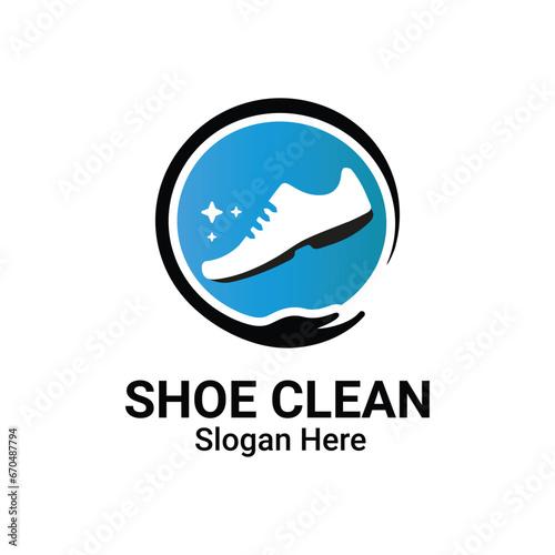 Cleaning Shoe Wash Laundry Business Logo Template. Shoe Clean And Shoe Care Logo Icon Symbol Monoline line illustration style art logo. Vector Picture Shows Processing, Washing Shoes.