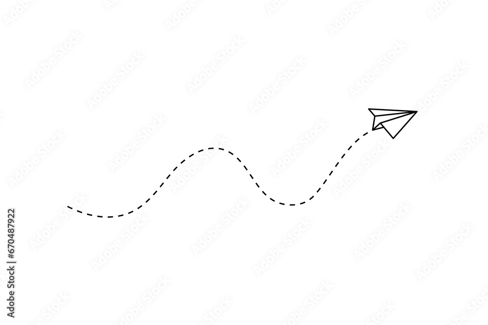 Paper plane with dotted line, paper airplane, travel symbol, isolated vector illustration. Paper plane with dotted line, paper airplane, travel symbol, isolated vector illustration.
