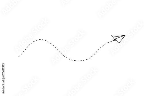 Paper plane with dotted line, paper airplane, travel symbol,  isolated vector illustration. © Volodymyr