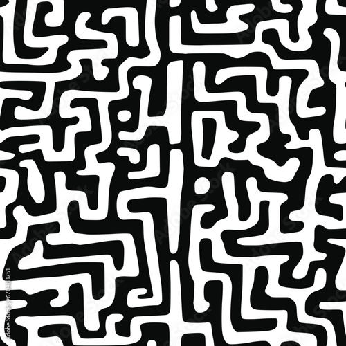 Seamless pattern, abstract doodles, curls, maze, vector background	
