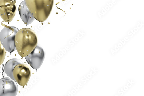 Obraz na płótnie celebration gold silver balloons and confetti 3d