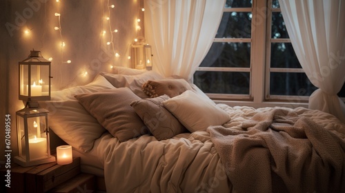 Cozy and Peaceful Bedroom with Gentle Illumination generated by AI tool 