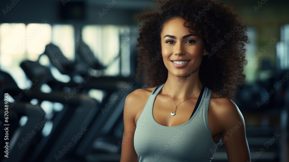 Beautiful young african american woman working out in the gym Generative AI