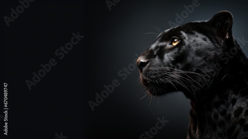 Closeup of a black panthers head on black background created with Generative AI photo