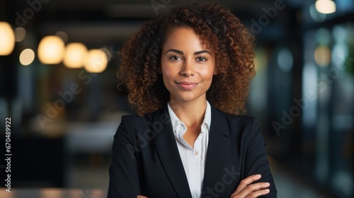 Portrait of beautiful young african american businesswoman in office Generative AI