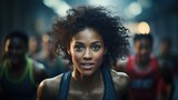 Portrait of young african american woman in sportswear at gym Generative AI