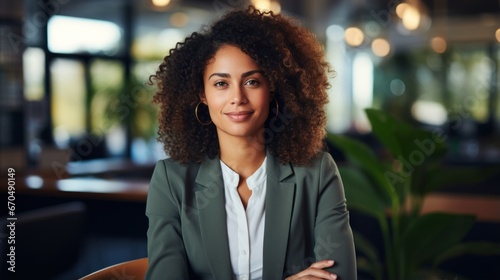 Portrait of a smiling african american businesswoman in office Generative AI
