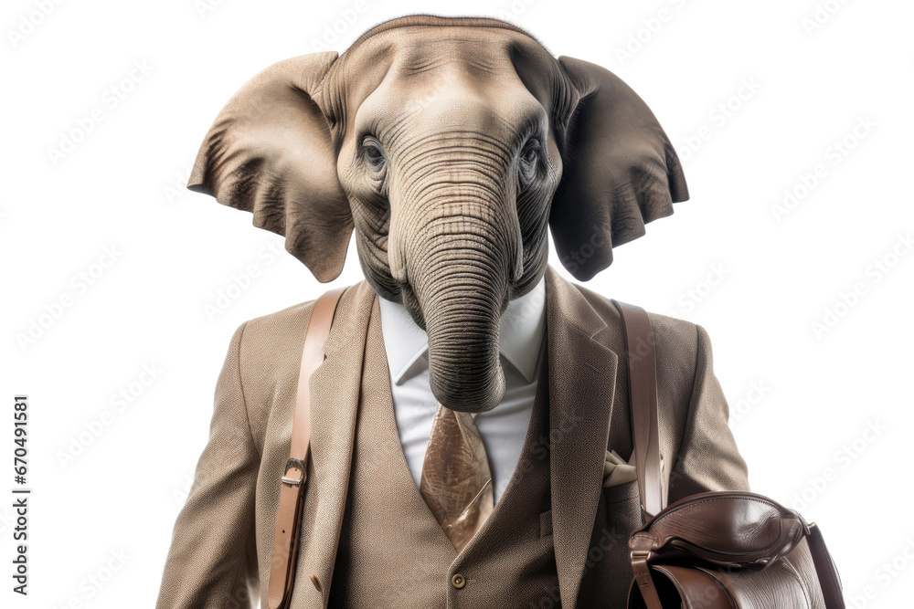Elephants Embrace Business Wear on isolated background
