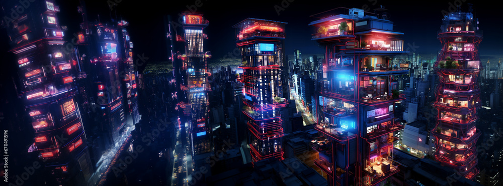 Futuristic cyberpunk urban cityscape, Neon Lights
