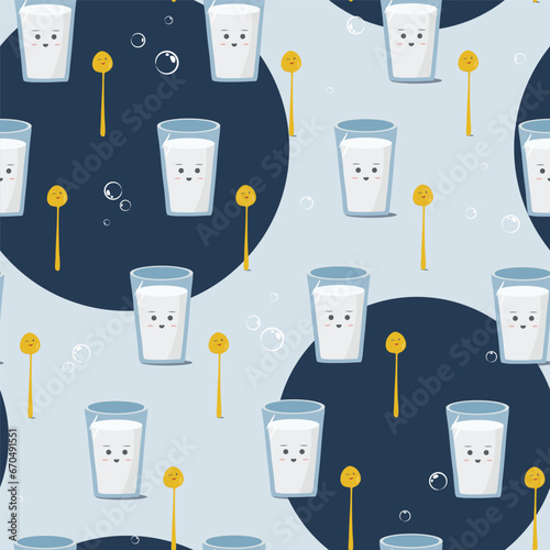 Vector seamless pattern with cute kawaii drink for background