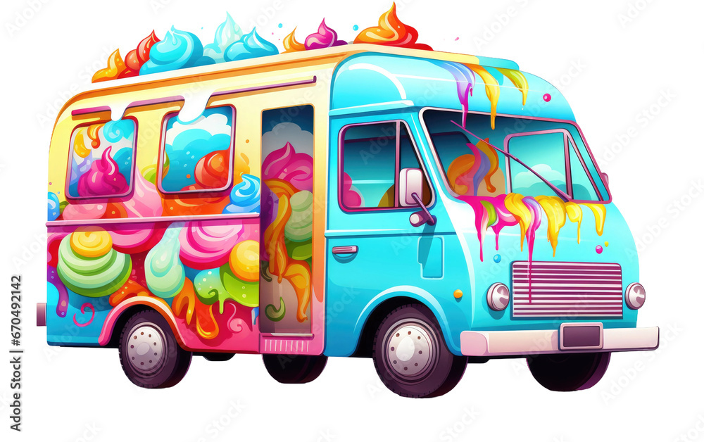 Rolling Rainbow ice cream truck on isolated background