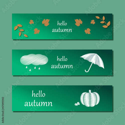 Obraz na płótnie Set of elegant Autumn poster, invitation, postcards and frame leaflet, brochure cover or web banner. Vector illustration voucher template with colorful leaves w salonie