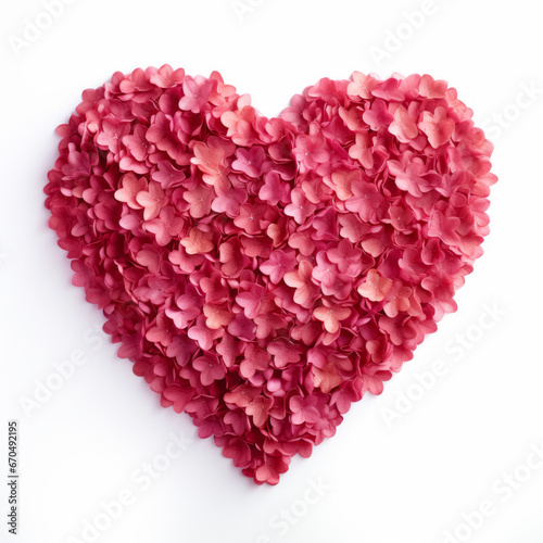 Heart made of hydrangea petals isolated on white background