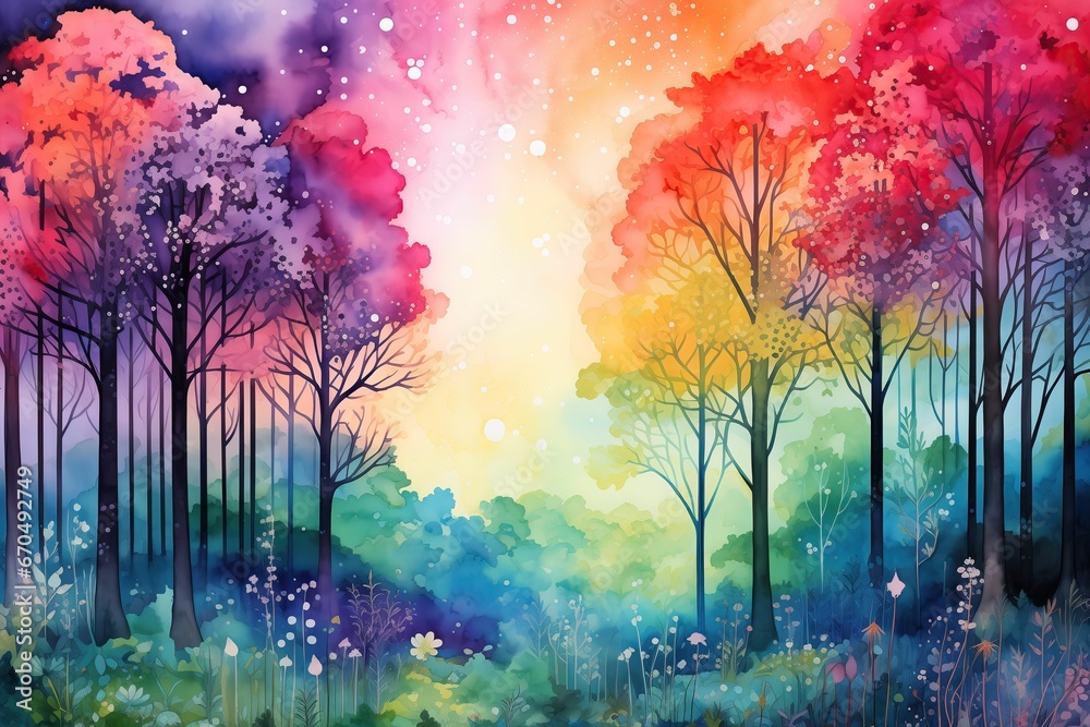 A fantastical watercolor forest