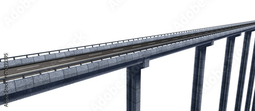 View of a highway over a concrete bridge isolated on empty background. 3D Rendering photo