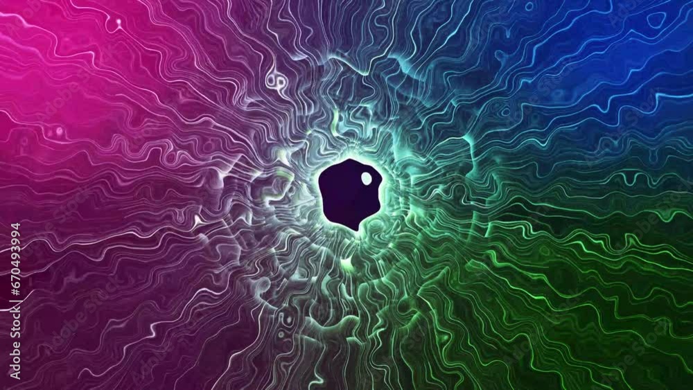 Tunnel with digital animation neon lines. 4k video Abstract background.  Spatial new line flashing between pink and blue tunnels on black background.