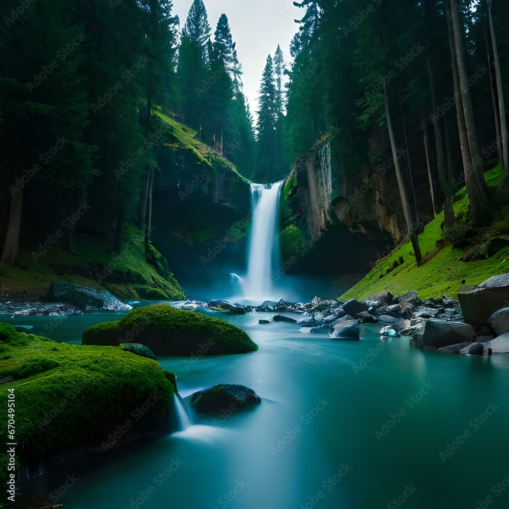 Enigmatic Falls Amidst Lush Greenery. Generative AI