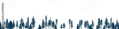 Coniferous forest, seamless border, isolated on white background	