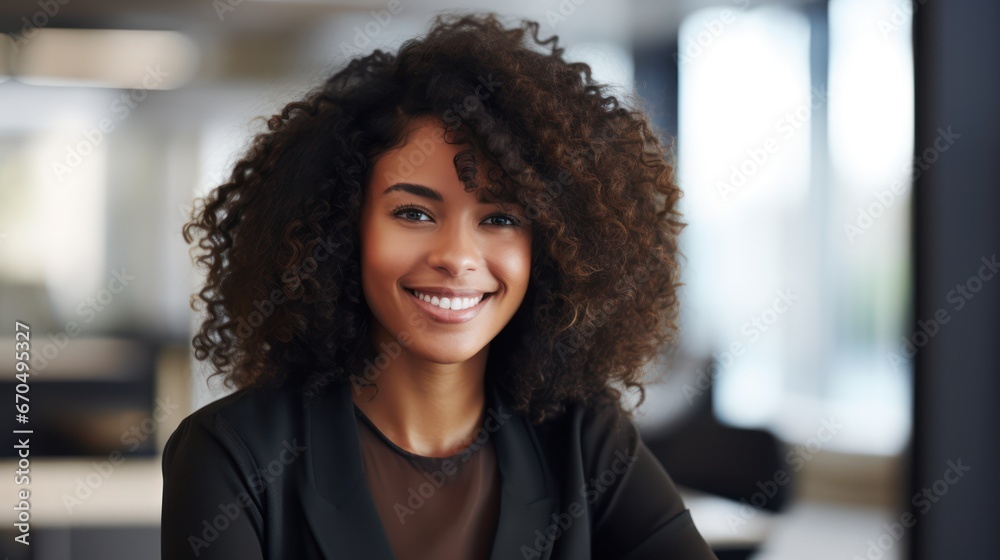 Portrait of a beautiful young African American businesswoman smiling at the camera Generative AI Portrait of a beautiful young African American businesswoman smiling at the camera Generative AI