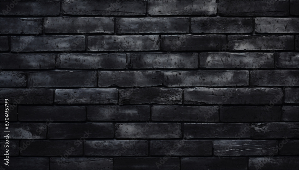 Black brick texture background. Modern black stone tile wall pattern and background. 