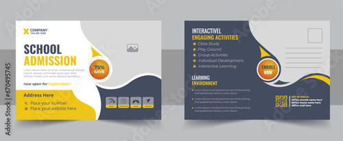 Modern school admission eddm postcard template, Back to school education eddm postcard design, Kids Education promotional postcard layout
