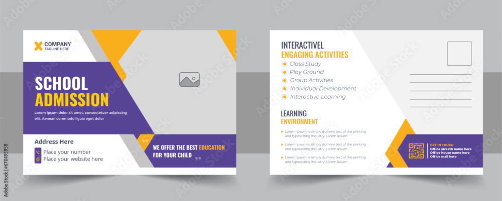 Creative kids back to school education admission postcard template design, Junior school admission eddm postcard design vector layout