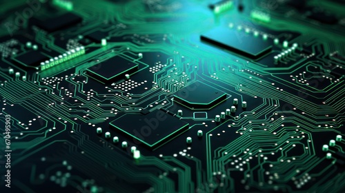 Circuit board close-up. Technology background. 3d illustration Generative AI