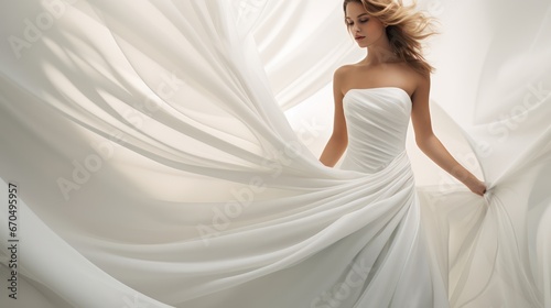 Beautiful young woman in white wedding dress. 3d rendering. Generative AI