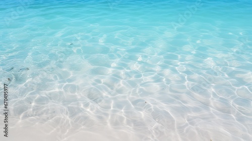 Blue water and white sand in the sea. Summer background with copy space Generative AI