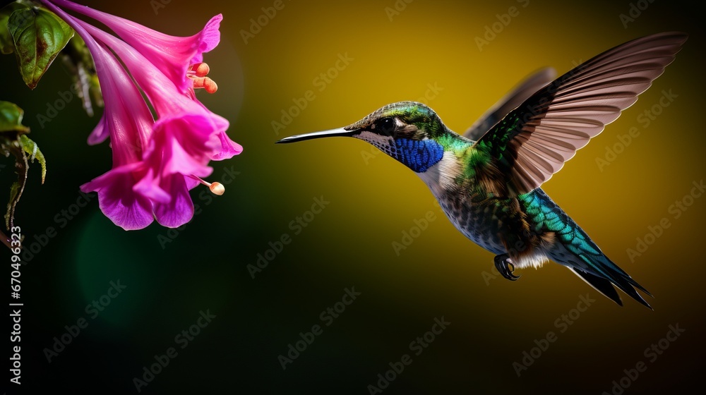 Blue hummingbird Violet Sabrewing flying another to excellent ruddy blossom. Tinny winged creature fly in wilderness. Natural life in tropic Costa Rica. Two winged creature sucking nectar Blue hummingbird Violet Sabrewing flying another to excellent ruddy blossom. Tinny winged creature fly in wilderness. Natural life in tropic Costa Rica. Two winged creature sucking nectar