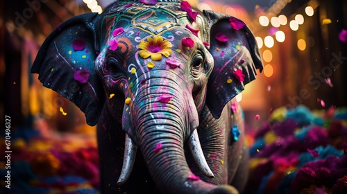 Brightened elephant at the yearly elephant celebration photo