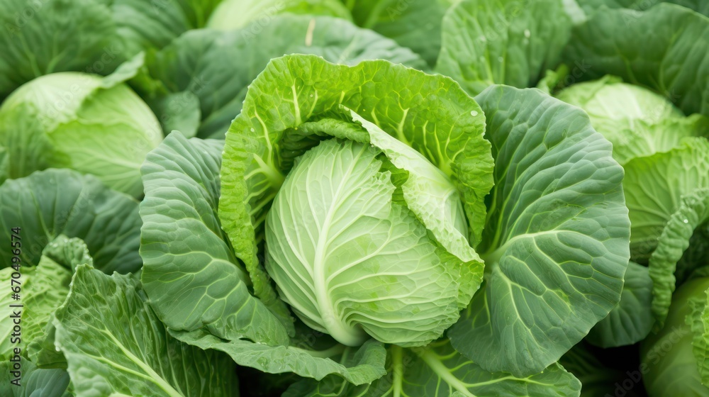 Fresh green cabbage growing in the field. Close-up. Nature background Generative AI Fresh green cabbage growing in the field. Close-up. Nature background Generative AI
