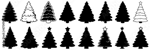 Pine tree silhouettes set, large pack of vector silhouette design, isolated white background