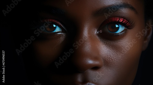 Beautiful african american woman with blue eyes. 3d rendering Generative AI