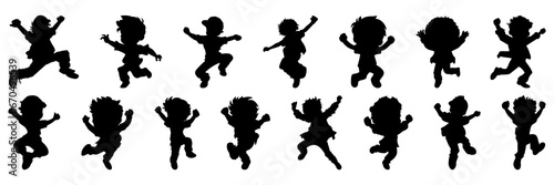 Jumping kids silhouettes set, large pack of vector silhouette design, isolated white background