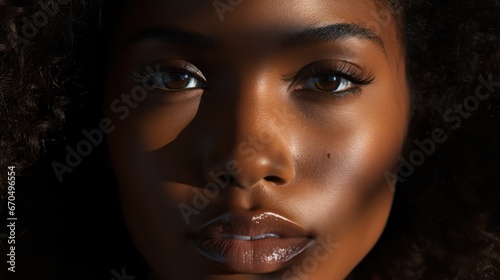 Close-up portrait of beautiful african american woman with perfect skin Generative AI
