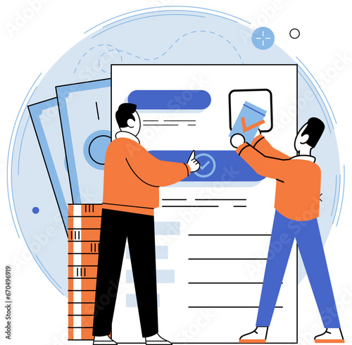 Business deal. Vector illustration. Finance plays critical role in business operations and growth Contracts ensure terms agreement are legally binding Jobs provide opportunities for individuals