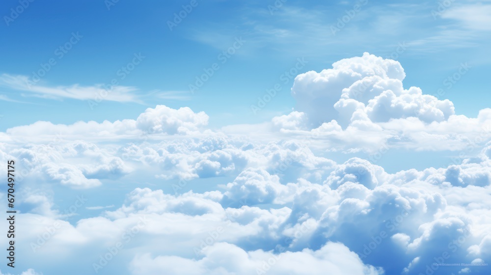 Blue sky background with white fluffy clouds. 3d render illustration. Generative AI Blue sky background with white fluffy clouds. 3d render illustration. Generative AI