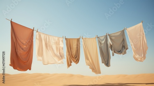 Illustration of a drying cloth in the desert - 3d rendering Generative AI